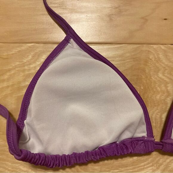 G21 Metallic Purple Ruffled String Bikini Swimsuit Size Medium - Picture 6 of 15